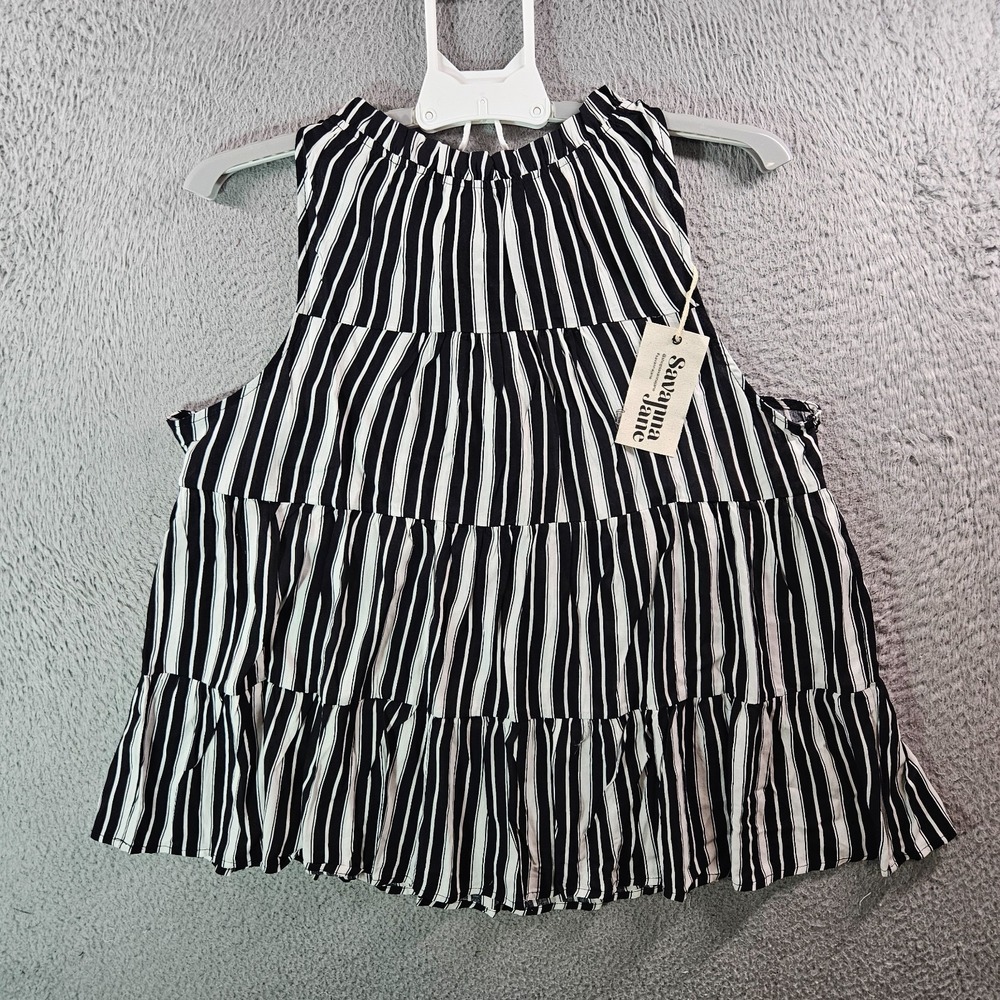 NEW Savanna Jane Sleeveless Tank Top Women Large Tie Back Black White Striped